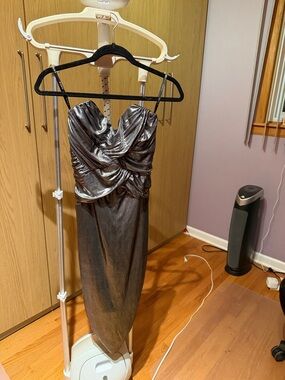 bebe Metallic Charcoal Silver Draped Dress